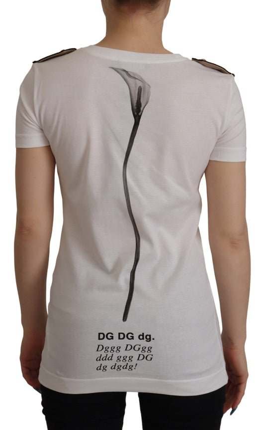 T-shirt girocollo in cotone con rose bianche e nere di Dolce &amp; Gabbana