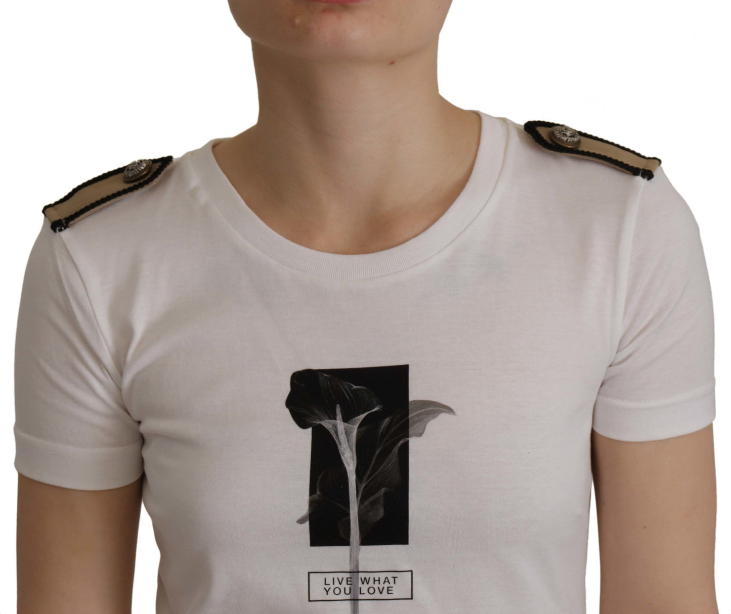 T-shirt girocollo in cotone con rose bianche e nere di Dolce &amp; Gabbana
