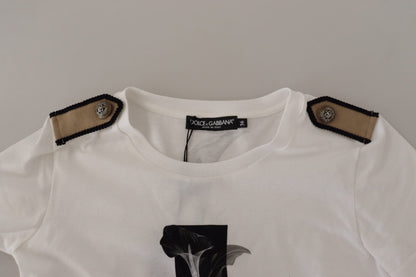 T-shirt girocollo in cotone con rose bianche e nere di Dolce &amp; Gabbana