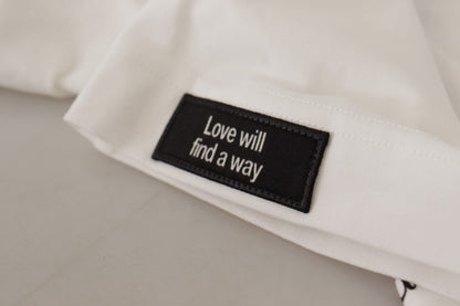 T-shirt girocollo in cotone con rose bianche e nere di Dolce &amp; Gabbana