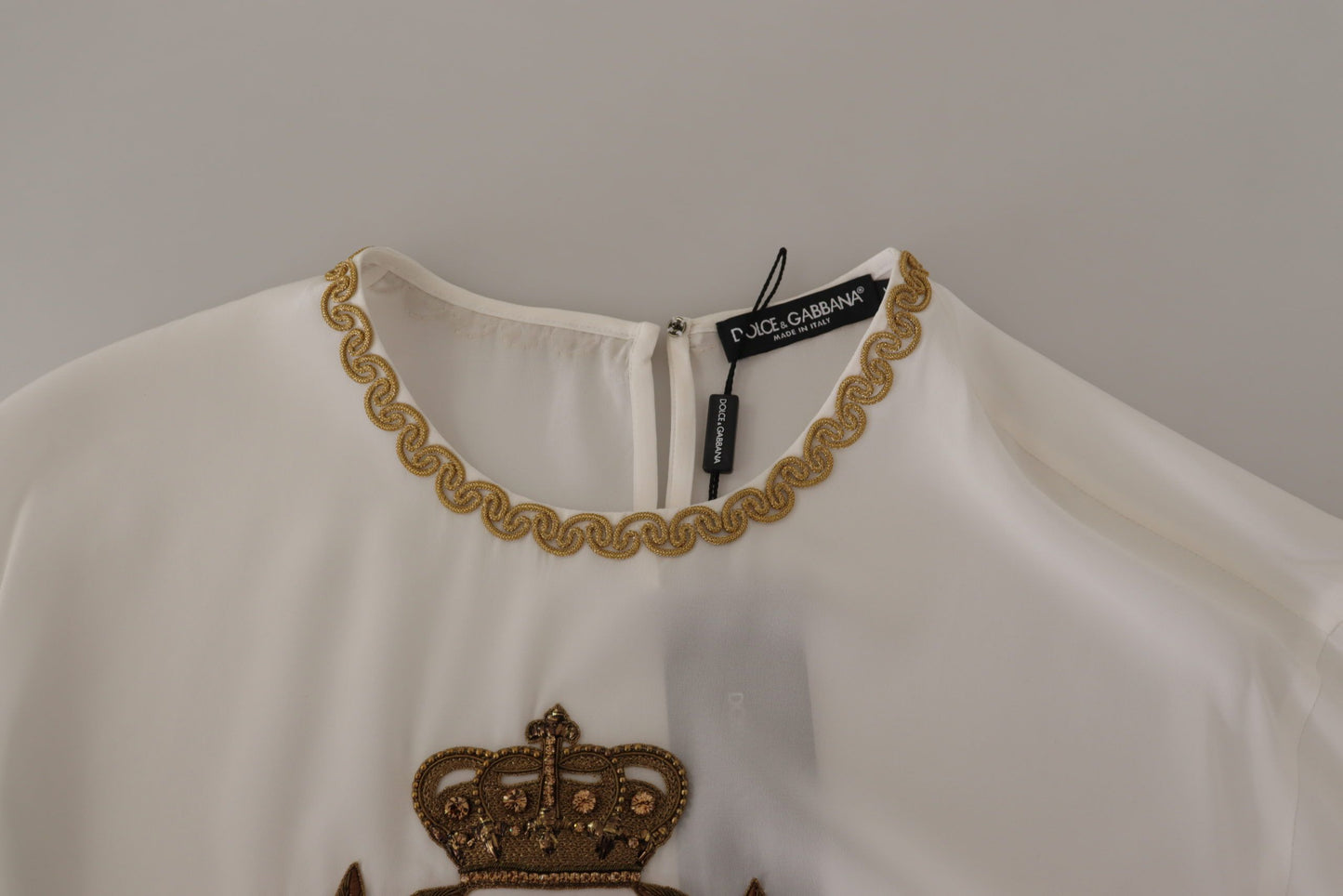Dolce &amp; Gabbana Top in seta bianca con cristalli DG Crown dorati