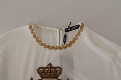 Dolce &amp; Gabbana Top in seta bianca con cristalli DG Crown dorati