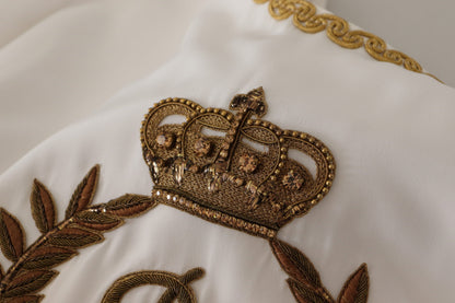 Dolce &amp; Gabbana Top in seta bianca con cristalli DG Crown dorati