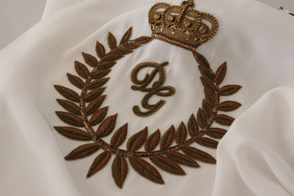 Dolce &amp; Gabbana Top in seta bianca con cristalli DG Crown dorati