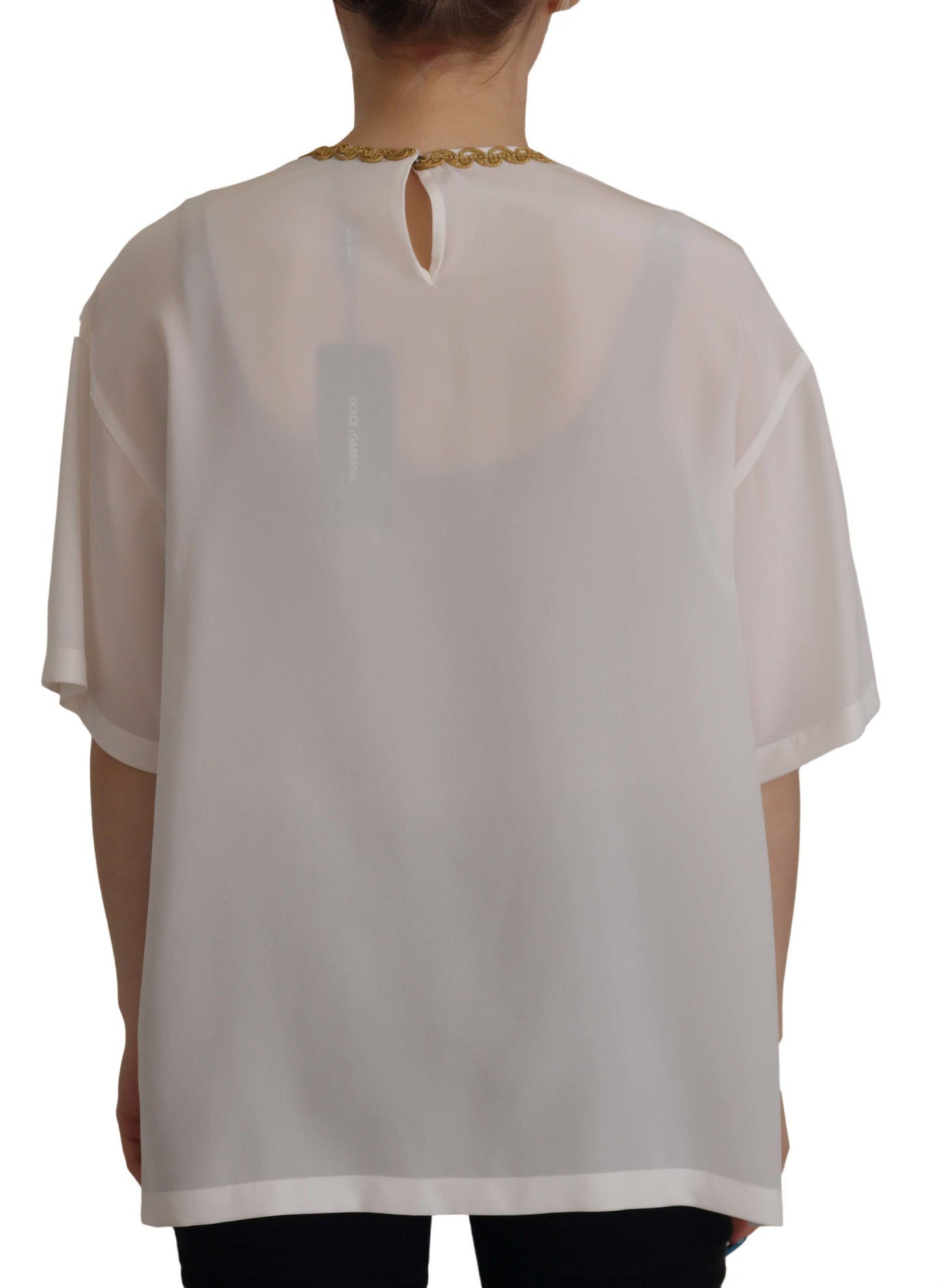 Dolce &amp; Gabbana Top in seta bianca con cristalli DG Crown dorati