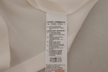 Dolce &amp; Gabbana Top in seta bianca con cristalli DG Crown dorati