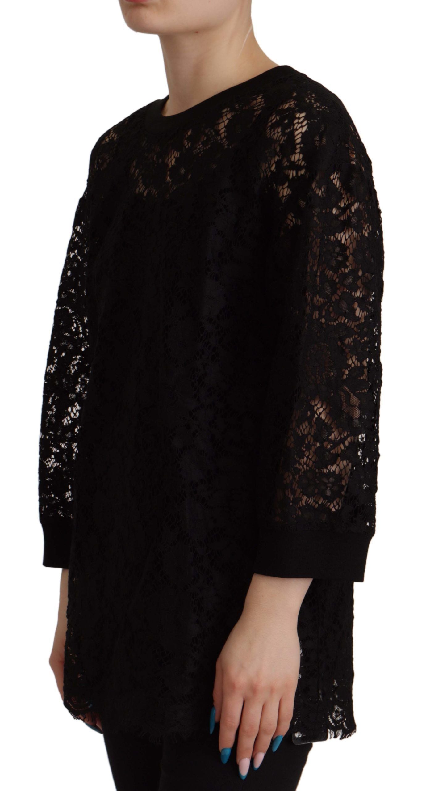 Dolce &amp; Gabbana Pullover in pizzo floreale nero e blusa Sicily