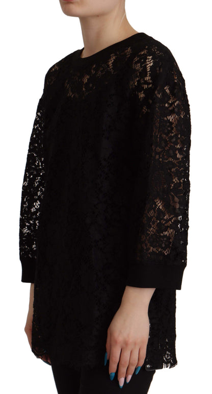 Dolce &amp; Gabbana Pullover in pizzo floreale nero e blusa Sicily