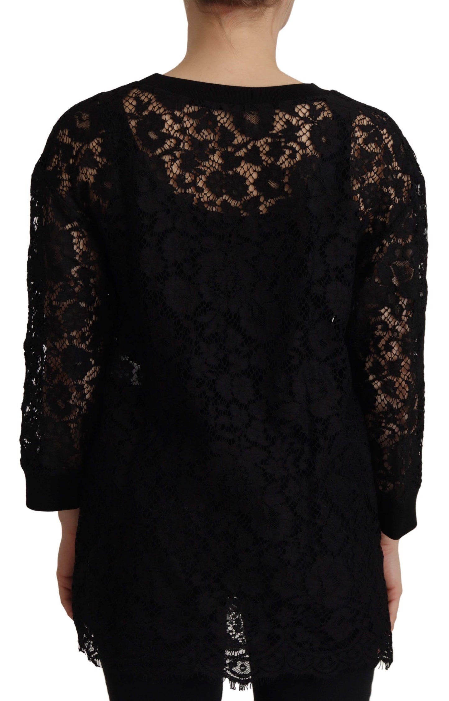 Dolce &amp; Gabbana Pullover in pizzo floreale nero e blusa Sicily
