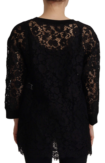 Dolce &amp; Gabbana Pullover in pizzo floreale nero e blusa Sicily