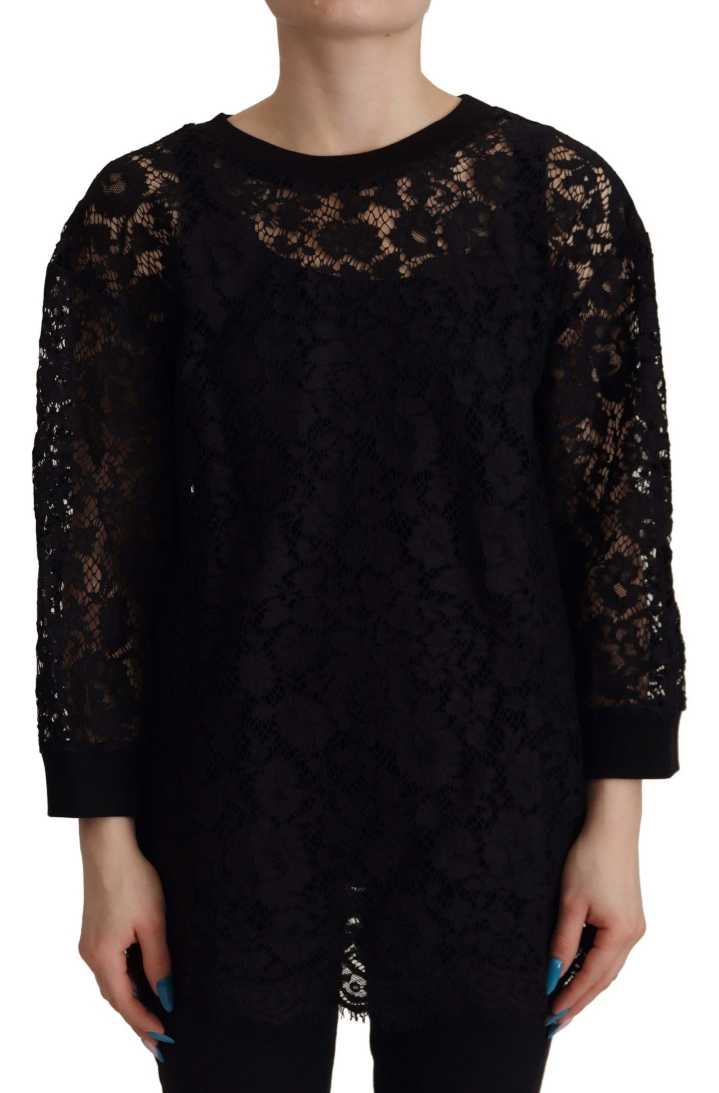 Dolce &amp; Gabbana Pullover in pizzo floreale nero e blusa Sicily