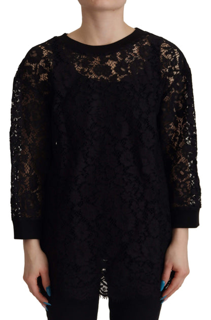 Dolce &amp; Gabbana Pullover in pizzo floreale nero e blusa Sicily