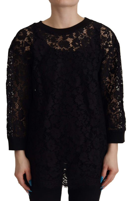 Dolce &amp; Gabbana Pullover in pizzo floreale nero e blusa Sicily