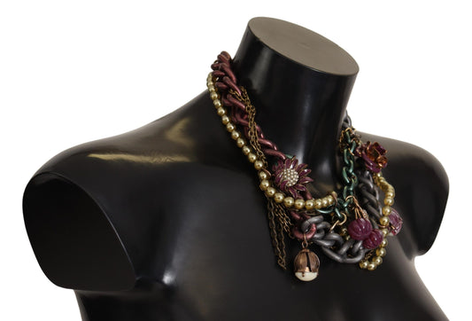Collana Dolce &amp; Gabbana in ottone dorato con cristalli e motivo floreale Sicily
