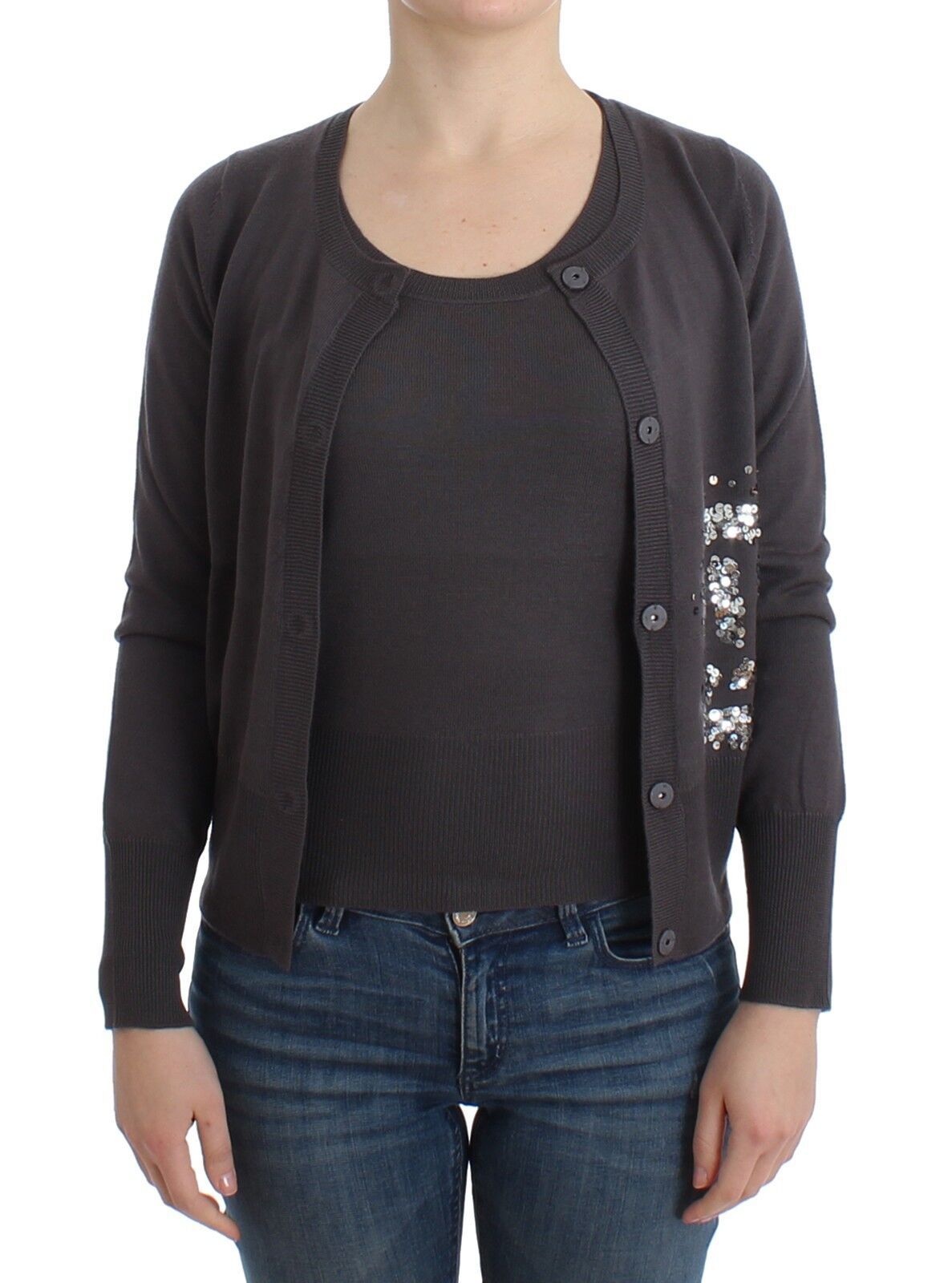 Cardigan in maglia con paillettes in lana viola di John Galliano