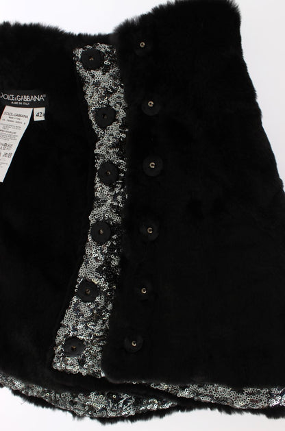 Sciarpa con spalle in pelliccia di donnola con paillettes argentate e motivo floreale Dolce &amp; Gabbana