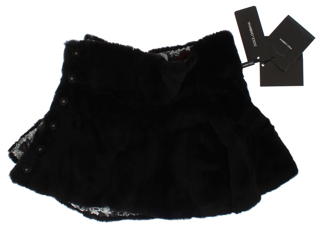 Sciarpa con spalle in pelliccia di donnola con paillettes argentate e motivo floreale Dolce &amp; Gabbana