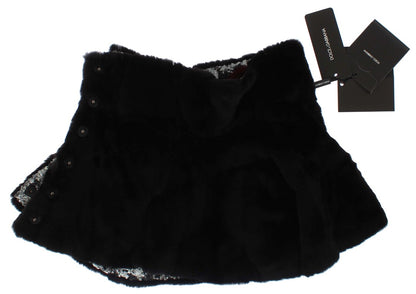 Sciarpa con spalle in pelliccia di donnola con paillettes argentate e motivo floreale Dolce &amp; Gabbana