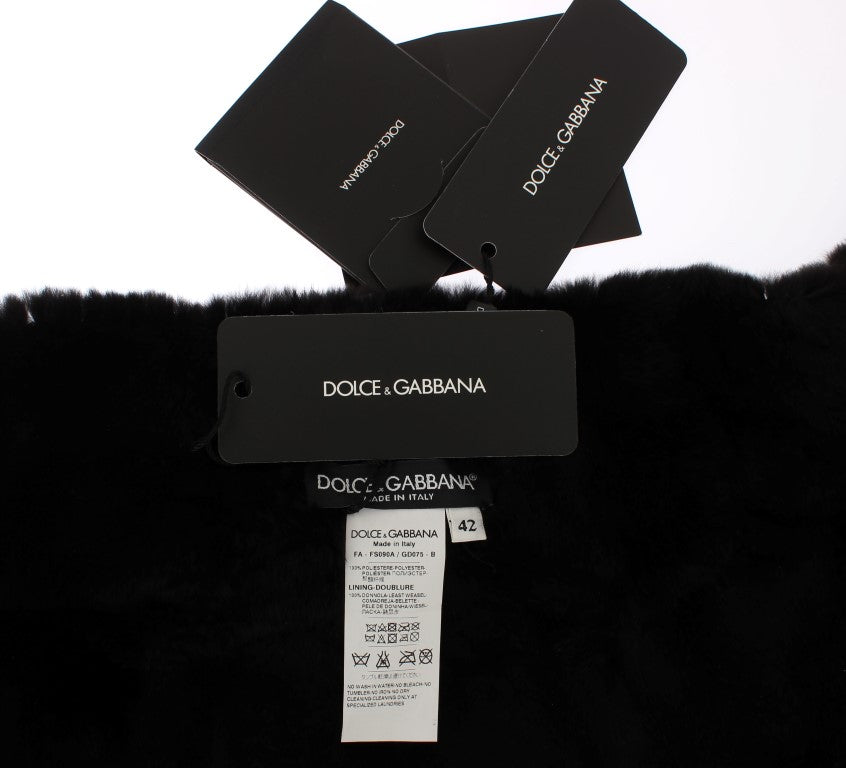 Sciarpa con spalle in pelliccia di donnola con paillettes argentate e motivo floreale Dolce &amp; Gabbana