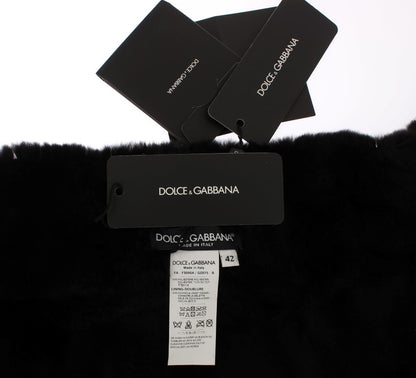 Sciarpa con spalle in pelliccia di donnola con paillettes argentate e motivo floreale Dolce &amp; Gabbana