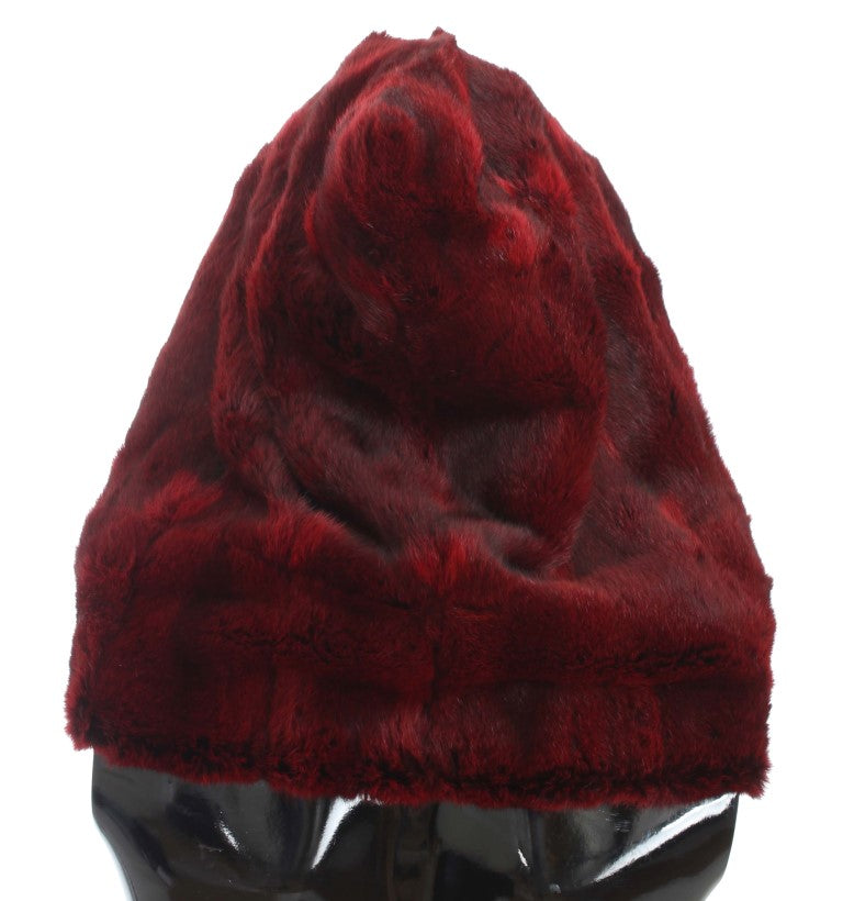 Cappello con cappuccio e sciarpa all'uncinetto in pelliccia di criceto Bordeaux Dolce &amp; Gabbana
