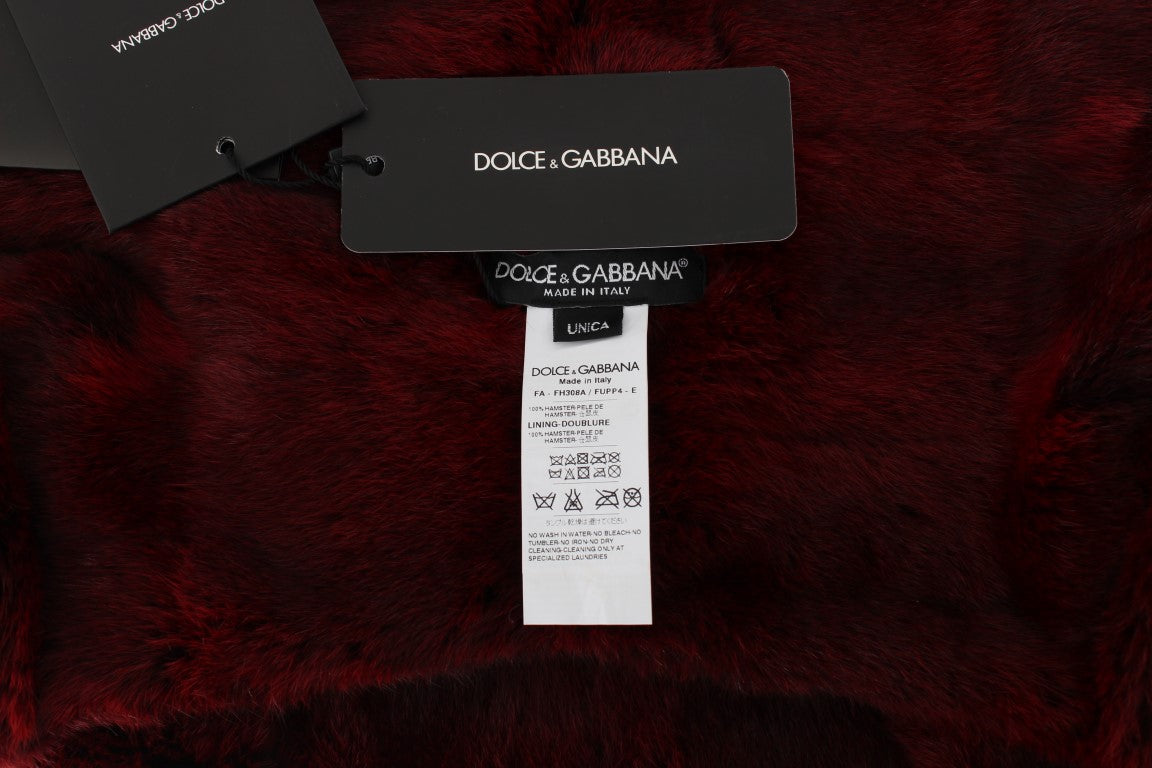 Cappello con cappuccio e sciarpa all'uncinetto in pelliccia di criceto Bordeaux Dolce &amp; Gabbana