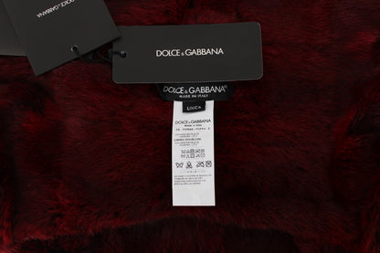 Cappello con cappuccio e sciarpa all'uncinetto in pelliccia di criceto Bordeaux Dolce &amp; Gabbana