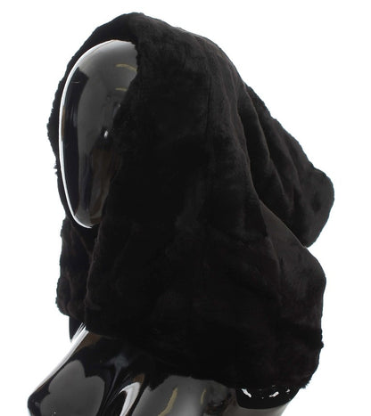 Cappello con cappuccio e sciarpa all'uncinetto in pelliccia di donnola nera Dolce &amp; Gabbana