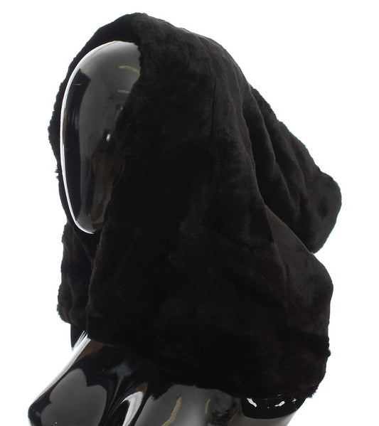 Cappello con cappuccio e sciarpa all'uncinetto in pelliccia di donnola nera Dolce &amp; Gabbana