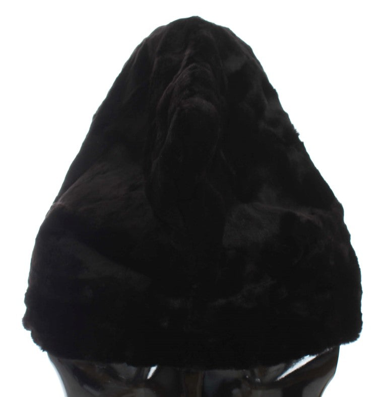 Cappello con cappuccio e sciarpa all'uncinetto in pelliccia di donnola nera Dolce &amp; Gabbana