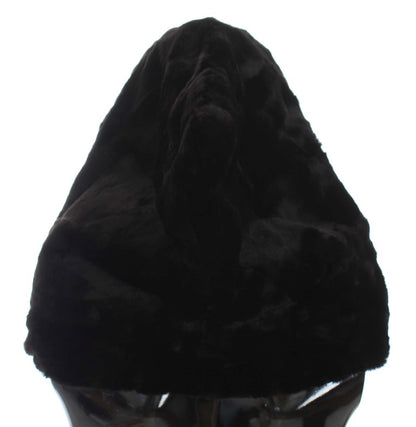 Cappello con cappuccio e sciarpa all'uncinetto in pelliccia di donnola nera Dolce &amp; Gabbana