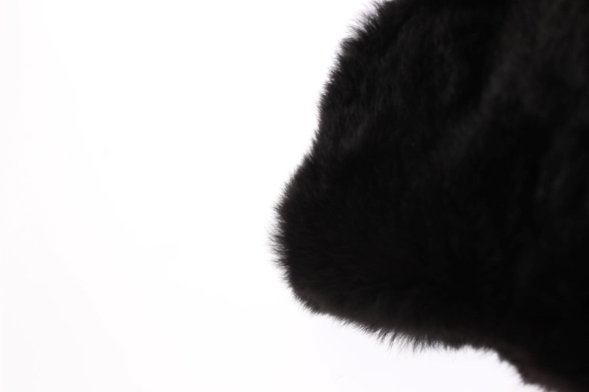 Cappello con cappuccio e sciarpa all'uncinetto in pelliccia di donnola nera Dolce &amp; Gabbana