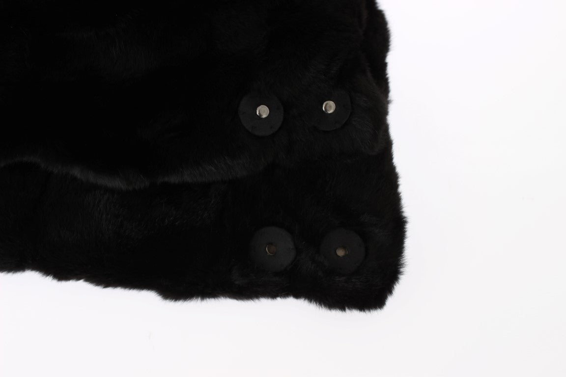 Cappello con cappuccio e sciarpa all'uncinetto in pelliccia di donnola nera Dolce &amp; Gabbana