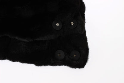 Cappello con cappuccio e sciarpa all'uncinetto in pelliccia di donnola nera Dolce &amp; Gabbana