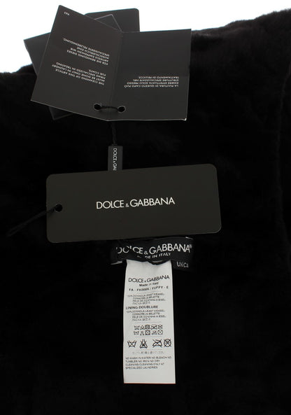 Cappello con cappuccio e sciarpa all'uncinetto in pelliccia di donnola nera Dolce &amp; Gabbana