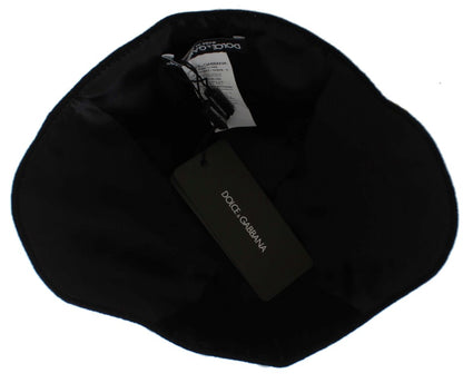 Cappello Dolce &amp; Gabbana in lana nera con motivo floreale bianco e foglia d'oro