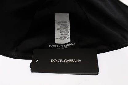 Cappello Dolce &amp; Gabbana in lana nera con motivo floreale bianco e foglia d'oro