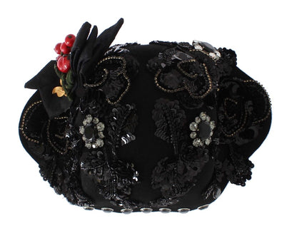 Cappello con spilla Dolce &amp; Gabbana con ciliegie dorate e cristalli neri