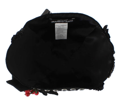 Cappello con spilla Dolce &amp; Gabbana con ciliegie dorate e cristalli neri