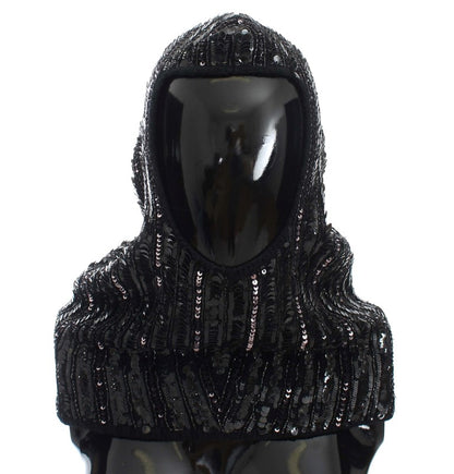 Cappello con cappuccio e sciarpa in maglia nera con paillettes Dolce &amp; Gabbana