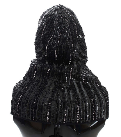 Cappello con cappuccio e sciarpa in maglia nera con paillettes Dolce &amp; Gabbana