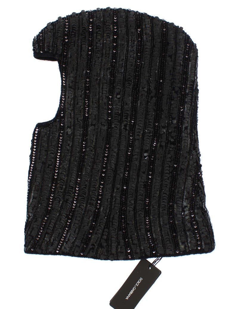 Cappello con cappuccio e sciarpa in maglia nera con paillettes Dolce &amp; Gabbana