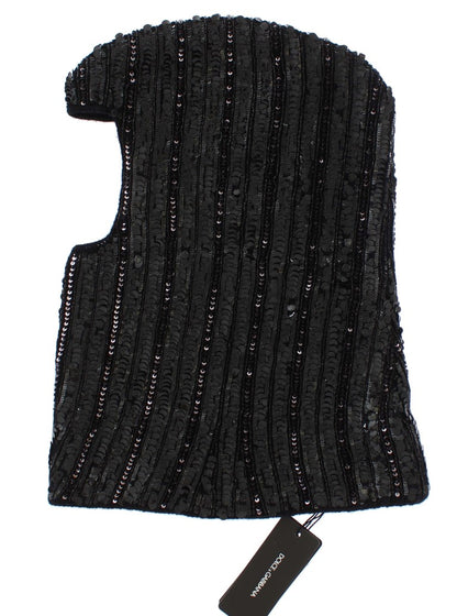 Cappello con cappuccio e sciarpa in maglia nera con paillettes Dolce &amp; Gabbana