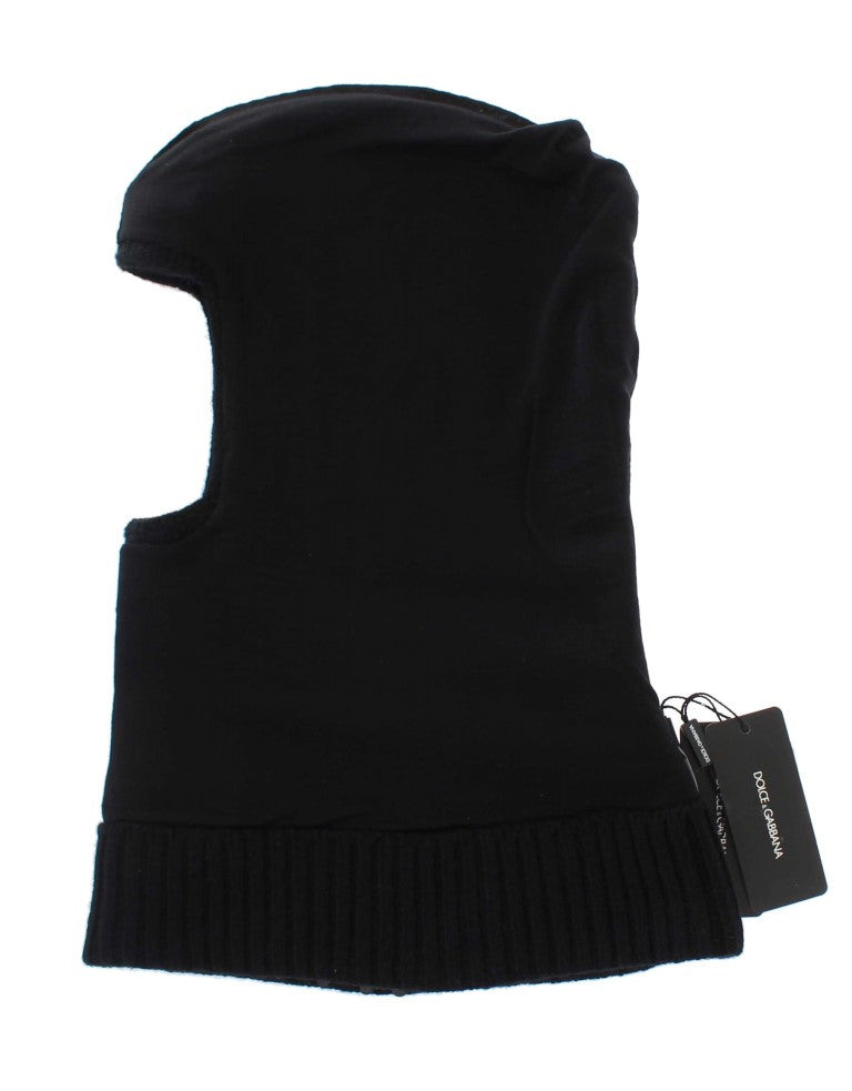 Cappello con cappuccio e sciarpa in maglia nera con paillettes Dolce &amp; Gabbana