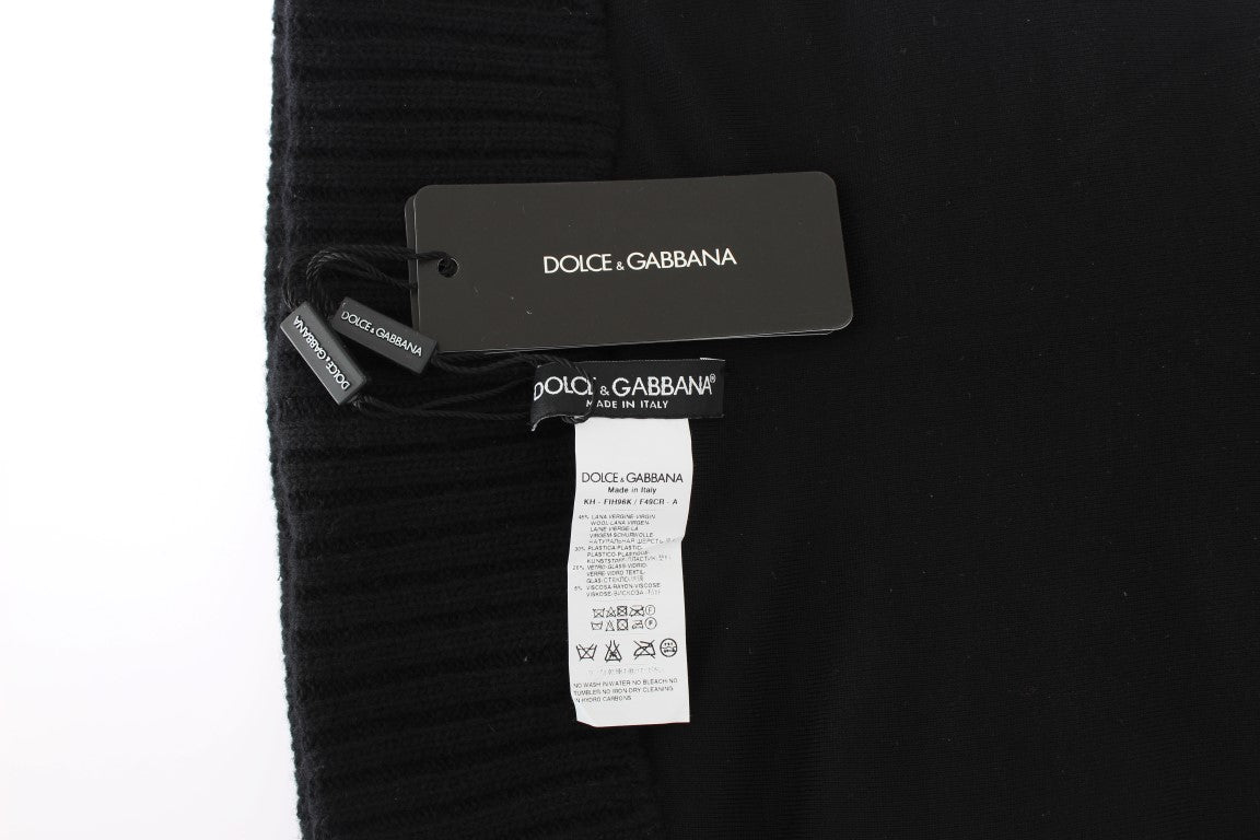 Cappello con cappuccio e sciarpa in maglia nera con paillettes Dolce &amp; Gabbana