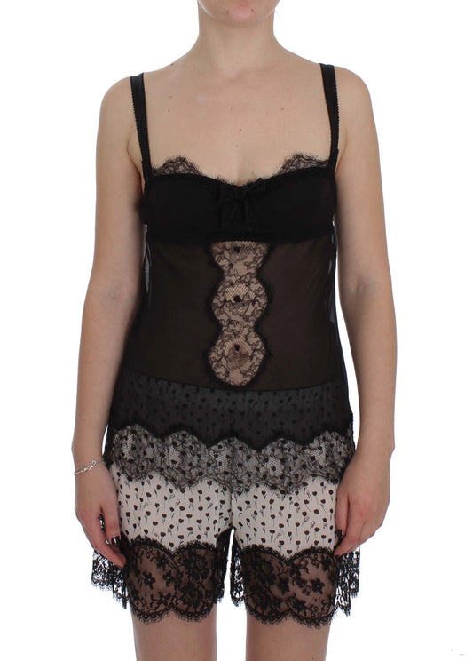 Top lingerie in pizzo floreale di seta nera Dolce &amp; Gabbana