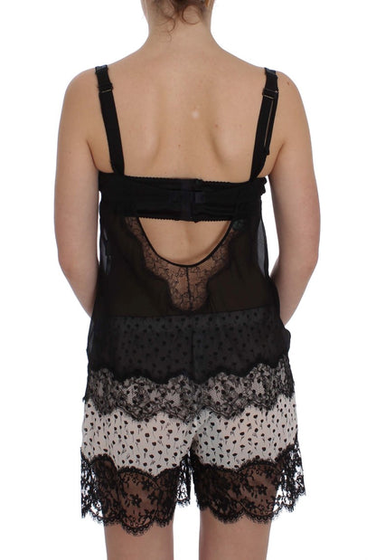 Top lingerie in pizzo floreale di seta nera Dolce &amp; Gabbana