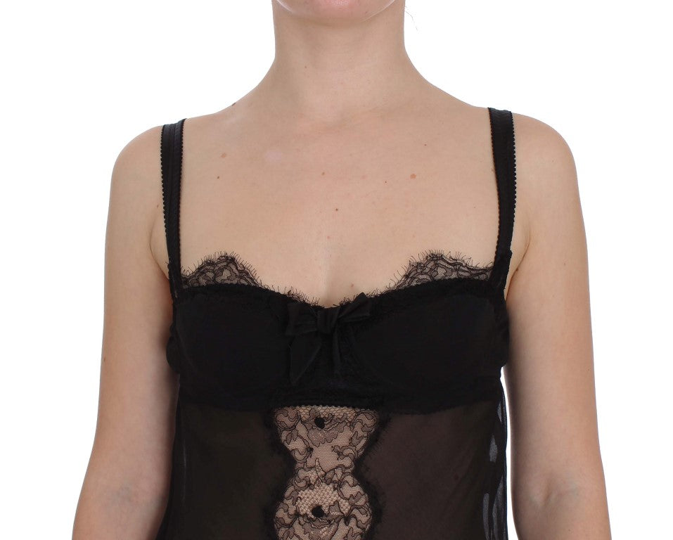 Top lingerie in pizzo floreale di seta nera Dolce &amp; Gabbana