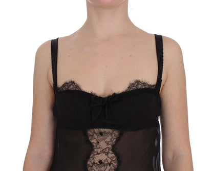 Top lingerie in pizzo floreale di seta nera Dolce &amp; Gabbana