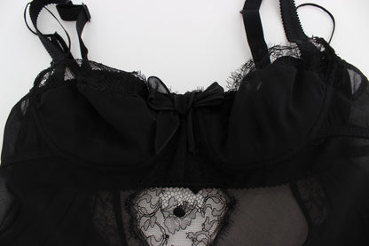 Top lingerie in pizzo floreale di seta nera Dolce &amp; Gabbana